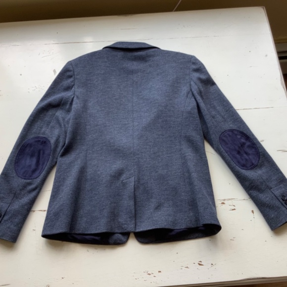 LOFT Navy Blue Herringbone Knit Blue Elbow Patch Blazer SZ 8 - Picture 8 of 15